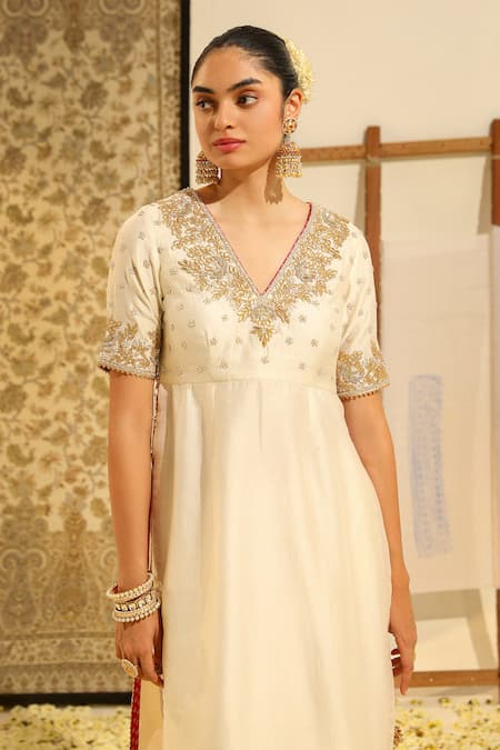 Sheetal Batra Ivory , Chanderi, Bamboo, Organza Shahnawaz Dabka Kurta And Skirt Set at Aza Fashions Sheetal Batra_Ivory , Chanderi, Bamboo, Organza Shahnawaz Dabka Kurta And Skirt Set _at_Aza_Fashions