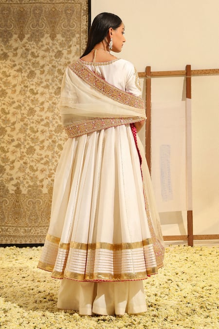 Shop_Sheetal Batra_Ivory Organza, Satin, , Shaiz Placement Anarkali And Skirt Set _at_Aza_Fashions
