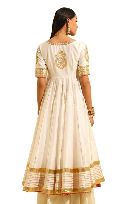 Sheetal Batra_Ivory Organza, Satin, , Shaiz Placement Anarkali And Skirt Set _at_Aza_Fashions
