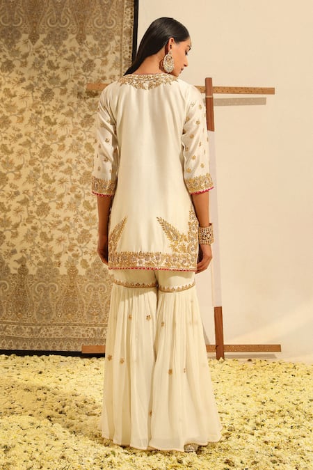 Shop Sheetal Batra Ivory , Organza, Chanderi Shamshul Dabka Kurta And Gharara Set at Aza Fashions Shop_Sheetal Batra_Ivory , Organza, Chanderi Shamshul Dabka Kurta And Gharara Set _at_Aza_Fashions