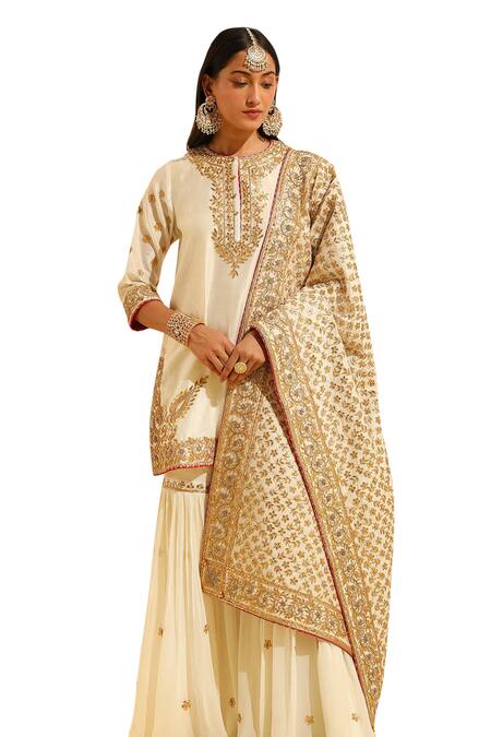 Sheetal Batra Ivory , Organza, Chanderi Shamshul Dabka Kurta And Gharara Set Online at Aza Fashions Sheetal Batra_Ivory , Organza, Chanderi Shamshul Dabka Kurta And Gharara Set _Online_at_Aza_Fashions