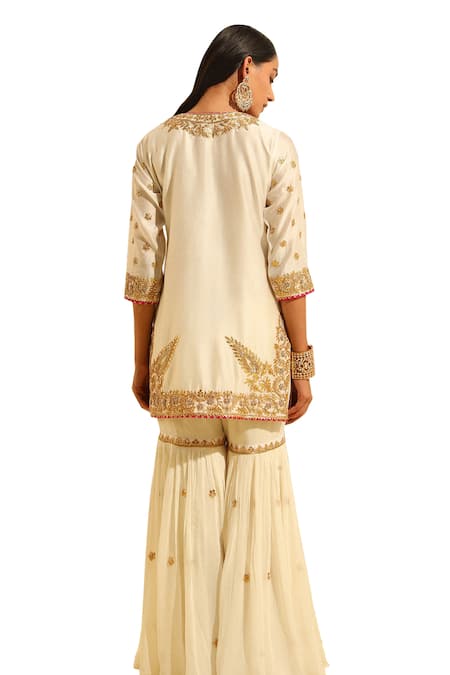 Shop Sheetal Batra Ivory , Organza, Chanderi Shamshul Dabka Kurta And Gharara Set Online at Aza Fashions Shop_Sheetal Batra_Ivory , Organza, Chanderi Shamshul Dabka Kurta And Gharara Set _Online_at_Aza_Fashions
