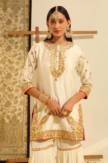 Sheetal Batra Ivory , Organza, Chanderi Shamshul Dabka Kurta And Gharara Set at Aza Fashions Sheetal Batra_Ivory , Organza, Chanderi Shamshul Dabka Kurta And Gharara Set _at_Aza_Fashions