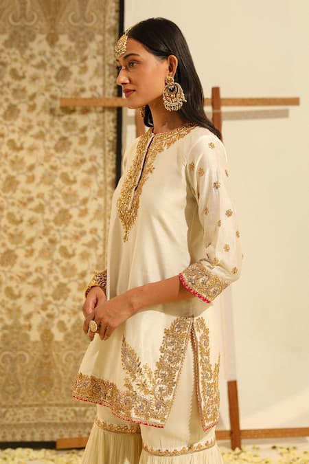 Buy Sheetal Batra Ivory , Organza, Chanderi Shamshul Dabka Kurta And Gharara Set Buy_Sheetal Batra_Ivory , Organza, Chanderi Shamshul Dabka Kurta And Gharara Set