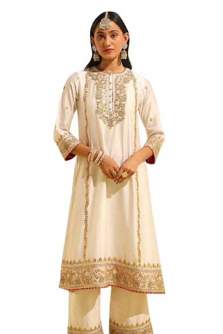 Buy Sheetal Batra Ivory , Chanderi, Organza Gota Patti, Shiza Kurta And Palazzo Set Buy_Sheetal Batra_Ivory , Chanderi, Organza Gota Patti, Shiza Kurta And Palazzo Set