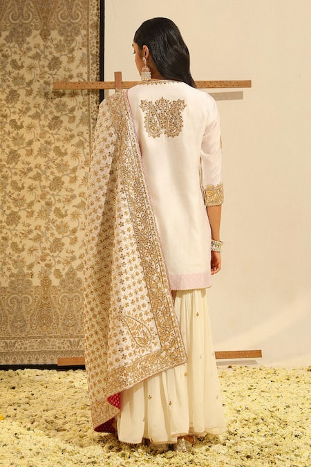 Sheetal Batra Ivory Organza, Embroidery Round Neck Siraj Paisley Kurta Gharara Set Online at Aza Fashions Sheetal Batra_Ivory Organza, Embroidery Round Neck Siraj Paisley Kurta Gharara Set _Online_at_Aza_Fashions