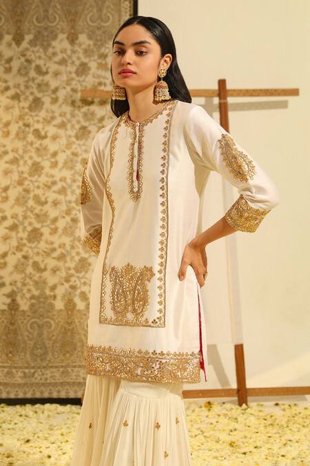 Buy Sheetal Batra Ivory Organza, Embroidery Round Neck Siraj Paisley Kurta Gharara Set Online at Aza Fashions Buy_Sheetal Batra_Ivory Organza, Embroidery Round Neck Siraj Paisley Kurta Gharara Set _Online_at_Aza_Fashions