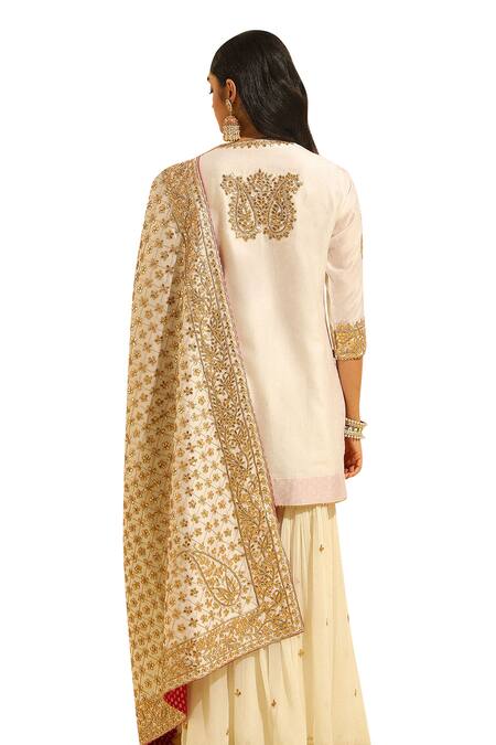 Shop Sheetal Batra Ivory Organza, Embroidery Round Neck Siraj Paisley Kurta Gharara Set Online at Aza Fashions Shop_Sheetal Batra_Ivory Organza, Embroidery Round Neck Siraj Paisley Kurta Gharara Set _Online_at_Aza_Fashions