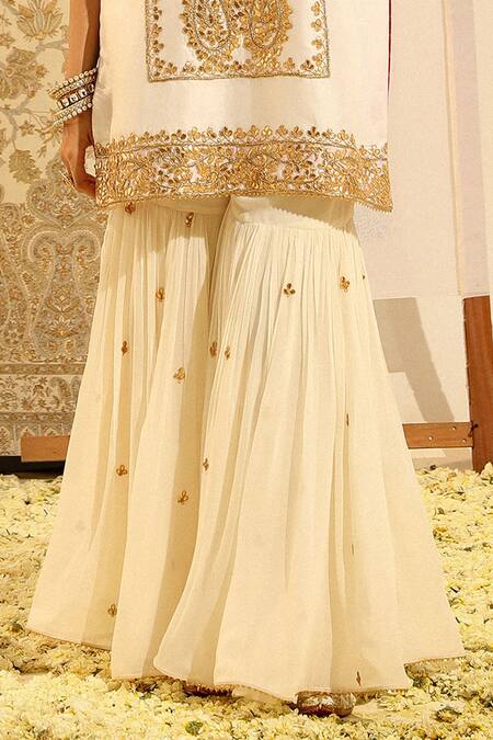 Sheetal Batra Ivory Organza, Embroidery Round Neck Siraj Paisley Kurta Gharara Set at Aza Fashions Sheetal Batra_Ivory Organza, Embroidery Round Neck Siraj Paisley Kurta Gharara Set _at_Aza_Fashions