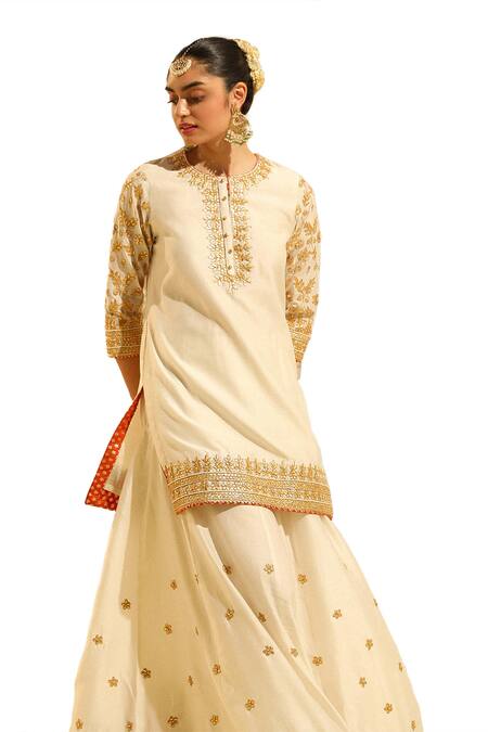 Sheetal Batra Ivory Silk Organza, Silk, Chanderi Suleman Gota Patti Kurta Sharara Set at Aza Fashions Sheetal Batra_Ivory Silk Organza, Silk, Chanderi Suleman Gota Patti Kurta Sharara Set _at_Aza_Fashions