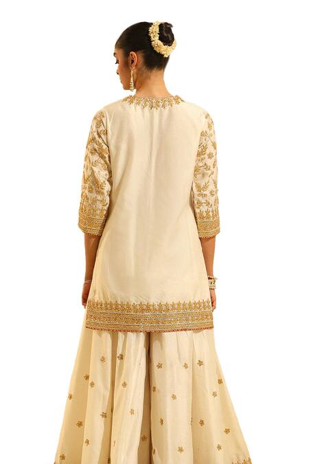 Buy Sheetal Batra Ivory Silk Organza, Silk, Chanderi Suleman Gota Patti Kurta Sharara Set Buy_Sheetal Batra_Ivory Silk Organza, Silk, Chanderi Suleman Gota Patti Kurta Sharara Set