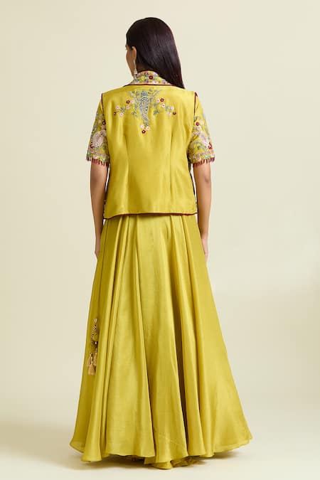 Shop Samyukta Singhania Yellow Tissue, Taffeta Sequins, Solid Lehenga Floral Embroidered Jacket Set at Aza Fashions Shop_Samyukta Singhania_Yellow Tissue, Taffeta Sequins, Solid Lehenga Floral Embroidered Jacket Set _at_Aza_Fashions