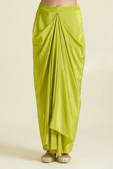 Buy_Samyukta Singhania_Green Crepe, Taffeta, Denim Sequins, Embellished Scalloped Jacket Skirt Set 