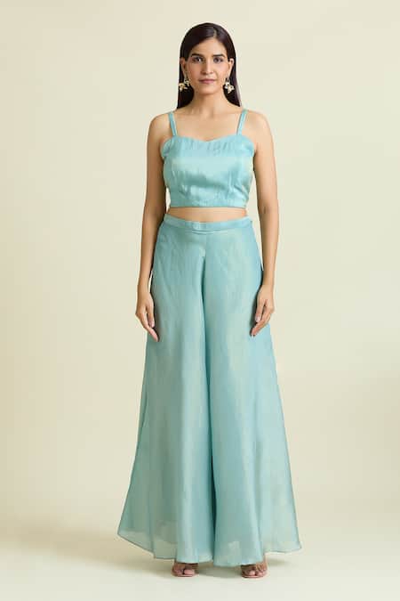 Samyukta Singhania Blue Tissue, Taffeta Sequins, Beads Nature Thread Embroidered Jacket Palazzo Set Online at Aza Fashions Samyukta Singhania_Blue Tissue, Taffeta Sequins, Beads Nature Thread Embroidered Jacket Palazzo Set _Online_at_Aza_Fashions