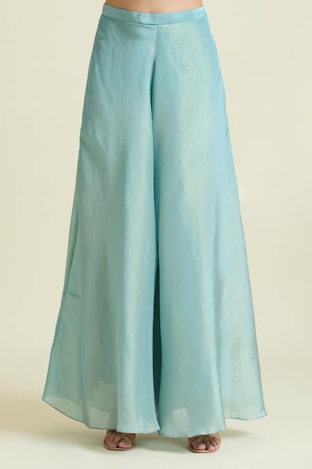 Samyukta Singhania Blue Tissue, Taffeta Sequins, Beads Nature Thread Embroidered Jacket Palazzo Set at Aza Fashions Samyukta Singhania_Blue Tissue, Taffeta Sequins, Beads Nature Thread Embroidered Jacket Palazzo Set _at_Aza_Fashions