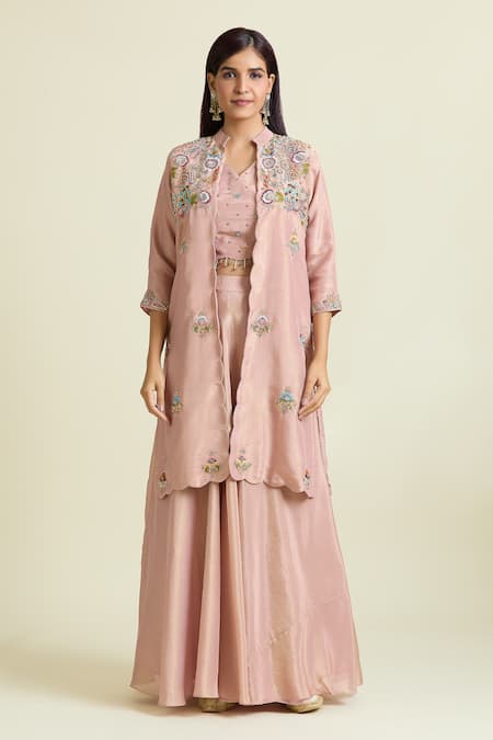 Buy Samyukta Singhania Rose Gold Tissue, Taffeta Sequins, Floral Embroidered Scallop Jacket Lehenga Set Online at Aza Fashions Buy_Samyukta Singhania_Rose Gold Tissue, Taffeta Sequins, Floral Embroidered Scallop Jacket Lehenga Set _Online_at_Aza_Fashions