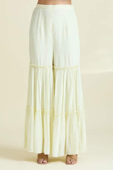 Buy Samyukta Singhania Off White Organza, Net, Crepe, Taffeta Embellished Border Cape Sharara Set Buy_Samyukta Singhania_Off White Organza, Net, Crepe, Taffeta Embellished Border Cape Sharara Set