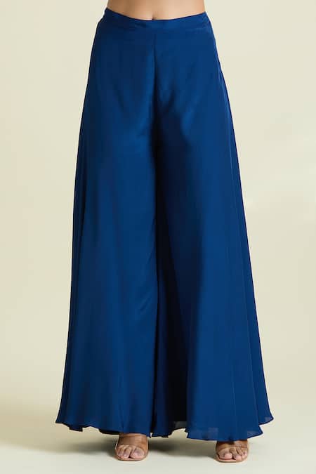 Buy Samyukta Singhania Blue Crepe, Denim, Taffeta Crystals, Embellished Floral Jacket Palazzo Set Buy_Samyukta Singhania_Blue Crepe, Denim, Taffeta Crystals, Embellished Floral Jacket Palazzo Set