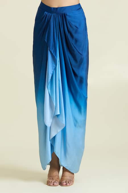 Samyukta Singhania Blue Modal, Satin Sequins, Embellished Scalloped Cape Ombre Draped Skirt Set at Aza Fashions Samyukta Singhania_Blue Modal, Satin Sequins, Embellished Scalloped Cape Ombre Draped Skirt Set _at_Aza_Fashions