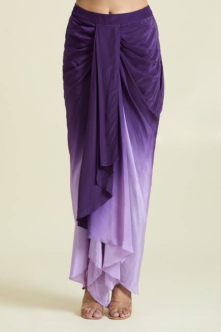 Samyukta Singhania_Purple Crepe, Taffeta Sequins, Embellished Floral Jacket Ombre Draped Skirt Set _at_Aza_Fashions
