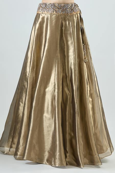 Buy_Samyukta Singhania_Gold Tissue, Net Beads, Sequins Panelled Lehenga Set With Embellished Blouse 
