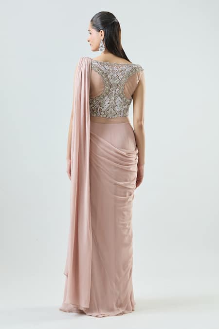 Samyukta Singhania Floral Bead Embellished Bodice Pre-Stitched Saree Gown