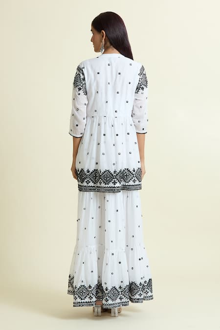 Samyukta Singhania Embroidered Tiered Dress With Peplum Jacket 