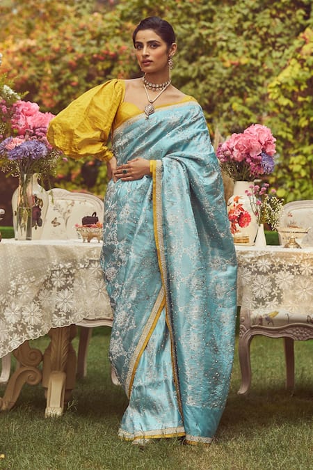Buy Kasturi Kundal Blue Silk Zari Florence Handloom Saree With Unstitched Blouse Piece Online at Aza Fashions Buy_Kasturi Kundal_Blue Silk Zari Florence Handloom Saree With Unstitched Blouse Piece _Online_at_Aza_Fashions