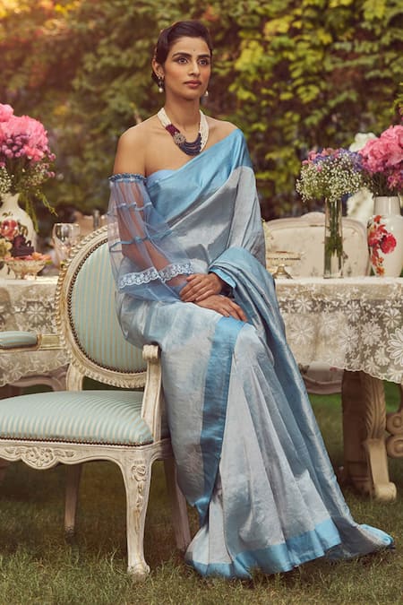 Kasturi Kundal Irene Adler Tissue Handloom Saree With Unstitched Blouse Piece 