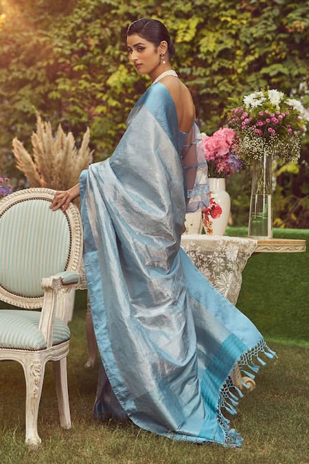 Kasturi Kundal Irene Adler Tissue Handloom Saree With Unstitched Blouse Piece 