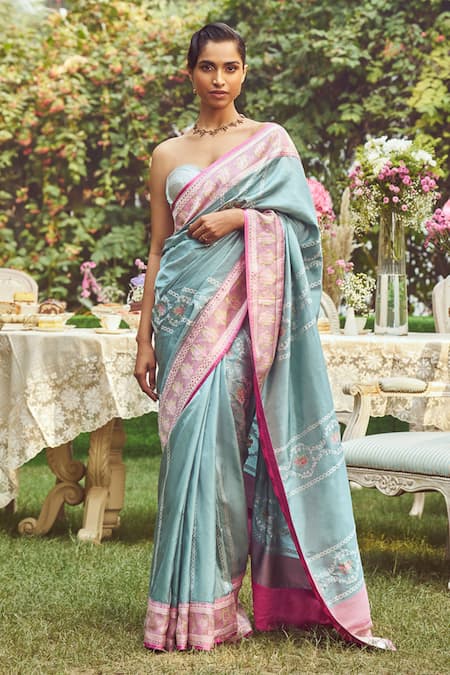 Kasturi Kundal Lady Chatterley Meenakari Saree With Unstitched Blouse Piece 