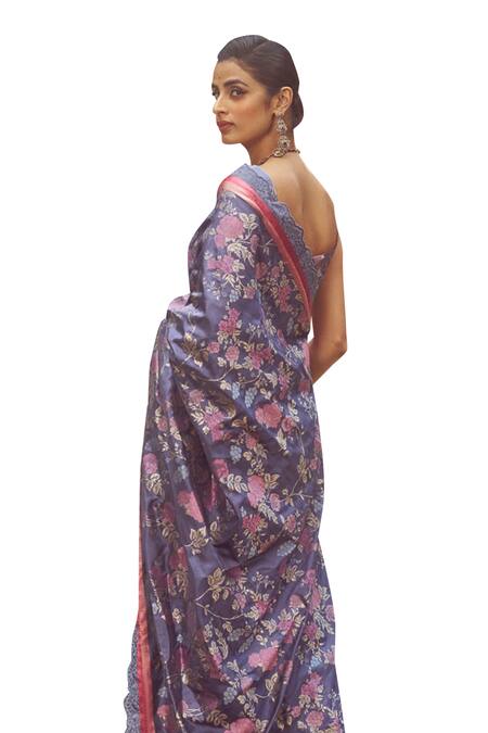 Buy_Kasturi Kundal_Blue Silk Catherine Dampach Handloom Saree With Unstitched Blouse Piece 