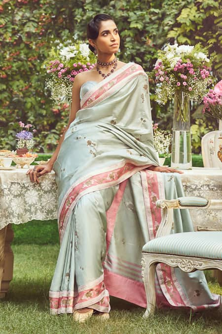 Kasturi Kundal Estella Zari Handloom Saree With Unstitched Blouse Piece 