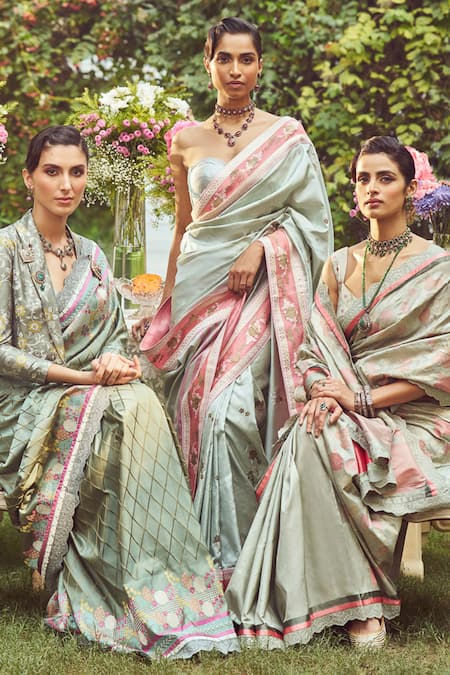 Kasturi Kundal_Green Silk Zari Catherine Handloom Saree With Unstitched Blouse Piece _Online_at_Aza_Fashions