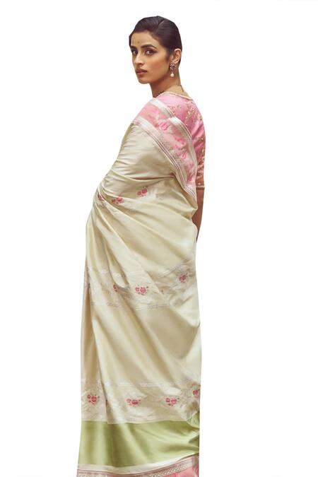 Kasturi Kundal_Ivory Silk Lady Chatterley Handloom Saree With Unstitched Blouse Piece_at_Aza_Fashions
