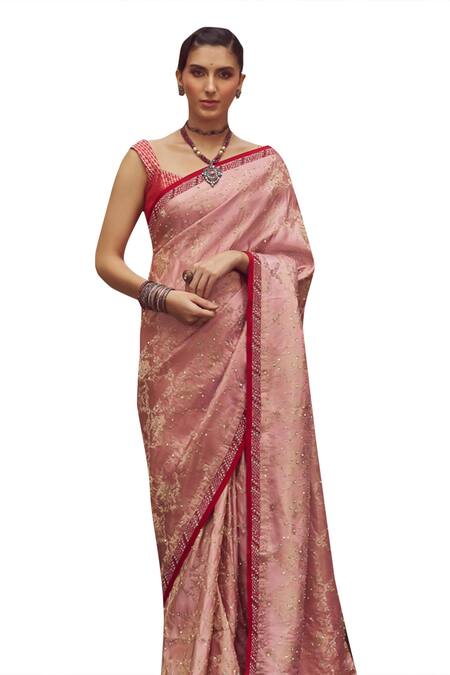Kasturi Kundal_Pink Silk Sequins, Beads Florence Handloom Saree With Unstitched Blouse Piece _Online_at_Aza_Fashions