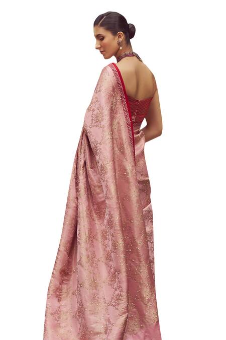 Buy_Kasturi Kundal_Pink Silk Sequins, Beads Florence Handloom Saree With Unstitched Blouse Piece 