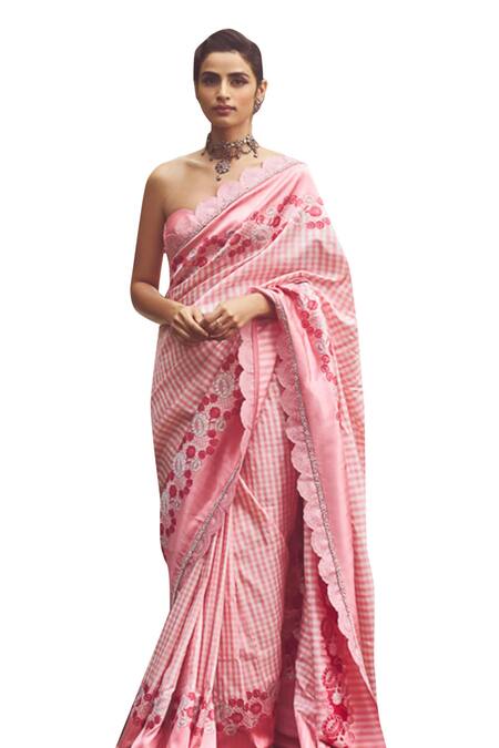 Kasturi Kundal_Pink Silk Pearls Lady Jessica Handloom Saree With Unstitched Blouse Piece _Online_at_Aza_Fashions