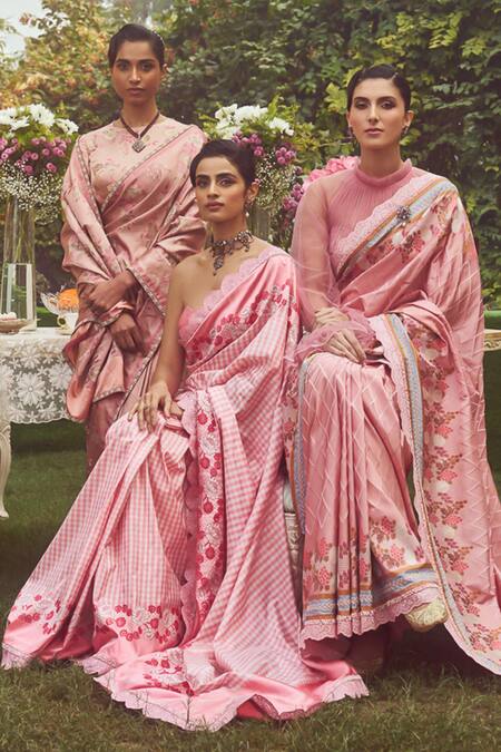Kasturi Kundal_Pink Silk Pearls Lady Jessica Handloom Saree With Unstitched Blouse Piece _at_Aza_Fashions