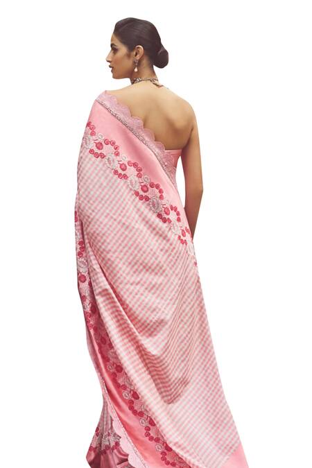 Buy_Kasturi Kundal_Pink Silk Pearls Lady Jessica Handloom Saree With Unstitched Blouse Piece 