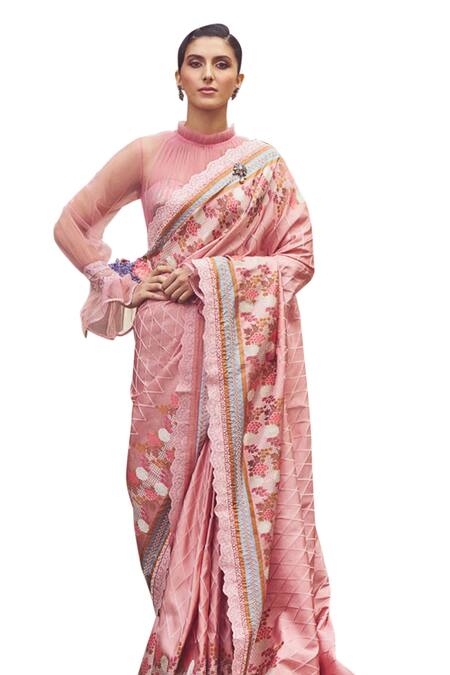 Kasturi Kundal_Pink Silk Embroidery Jane Eyre Handloom Saree With Unstitched Blouse Piece _Online_at_Aza_Fashions