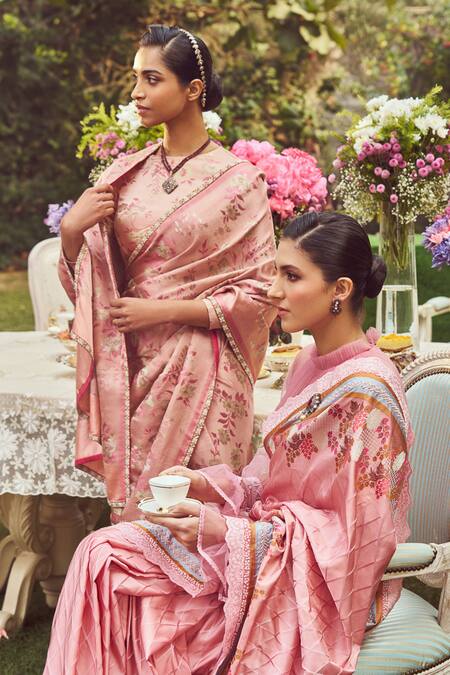 Shop_Kasturi Kundal_Pink Silk Embroidery Jane Eyre Handloom Saree With Unstitched Blouse Piece _Online_at_Aza_Fashions