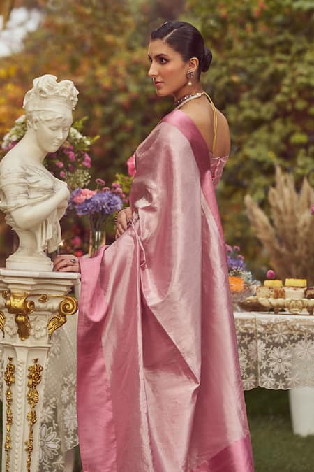 Kasturi Kundal Irene Adler Tissue Handloom Saree With Unstitched Blouse Piece 