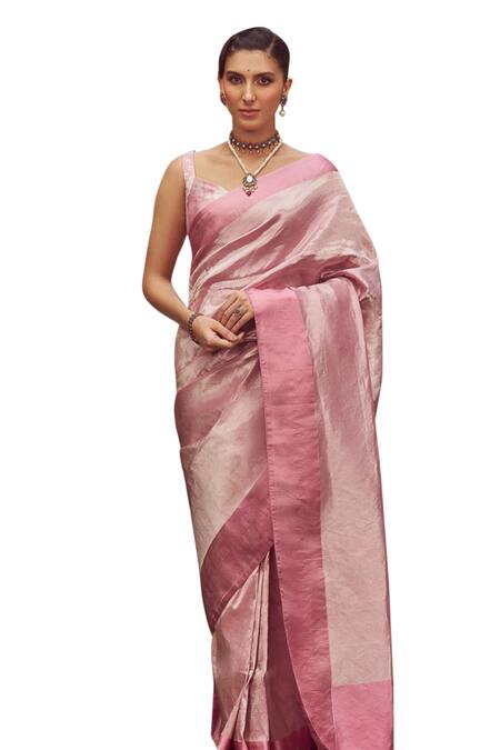 Kasturi Kundal Pink Silk Irene Adler Tissue Handloom Saree With Unstitched Blouse Piece Online at Aza Fashions Kasturi Kundal_Pink Silk Irene Adler Tissue Handloom Saree With Unstitched Blouse Piece _Online_at_Aza_Fashions