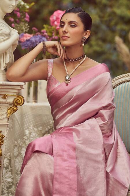 Buy Kasturi Kundal Pink Silk Irene Adler Tissue Handloom Saree With Unstitched Blouse Piece Online at Aza Fashions Buy_Kasturi Kundal_Pink Silk Irene Adler Tissue Handloom Saree With Unstitched Blouse Piece _Online_at_Aza_Fashions