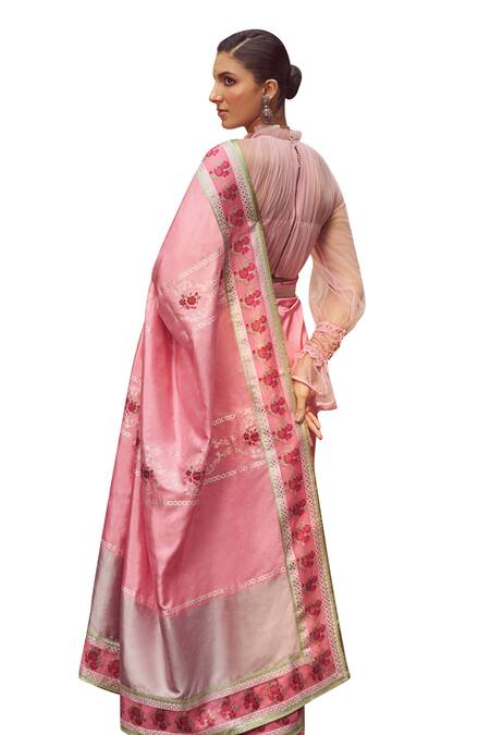 Buy_Kasturi Kundal_Pink Silk Lady Chatterley Meenakari Saree With Unstitched Blouse Piece 