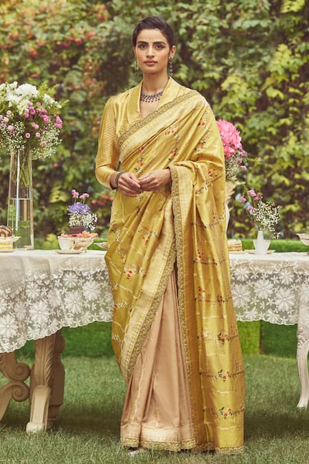 Kasturi Kundal Yellow Pure Silk Woven Juan Of Arc Handloom Saree With Unstitched Blouse Piece 