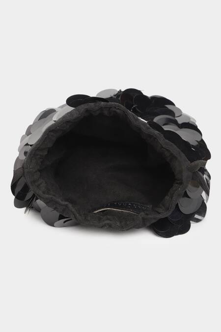 Buy_Aanchal Sayal_Black Sequin Cosmos Applique Work Bucket Bag_Online_at_Aza_Fashions