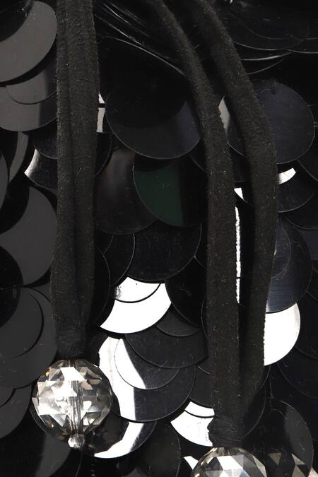 Shop_Aanchal Sayal_Black Sequin Cosmos Applique Work Bucket Bag_Online_at_Aza_Fashions