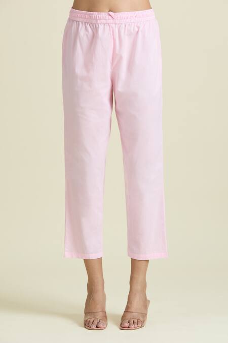 Samyukta Singhania Pink Cotton Beads, Stones V-neck Hand Embroidered Anarkali And Pant Set Online at Aza Fashions Samyukta Singhania_Pink Cotton Beads, Stones V-neck Hand Embroidered Anarkali And Pant Set_Online_at_Aza_Fashions